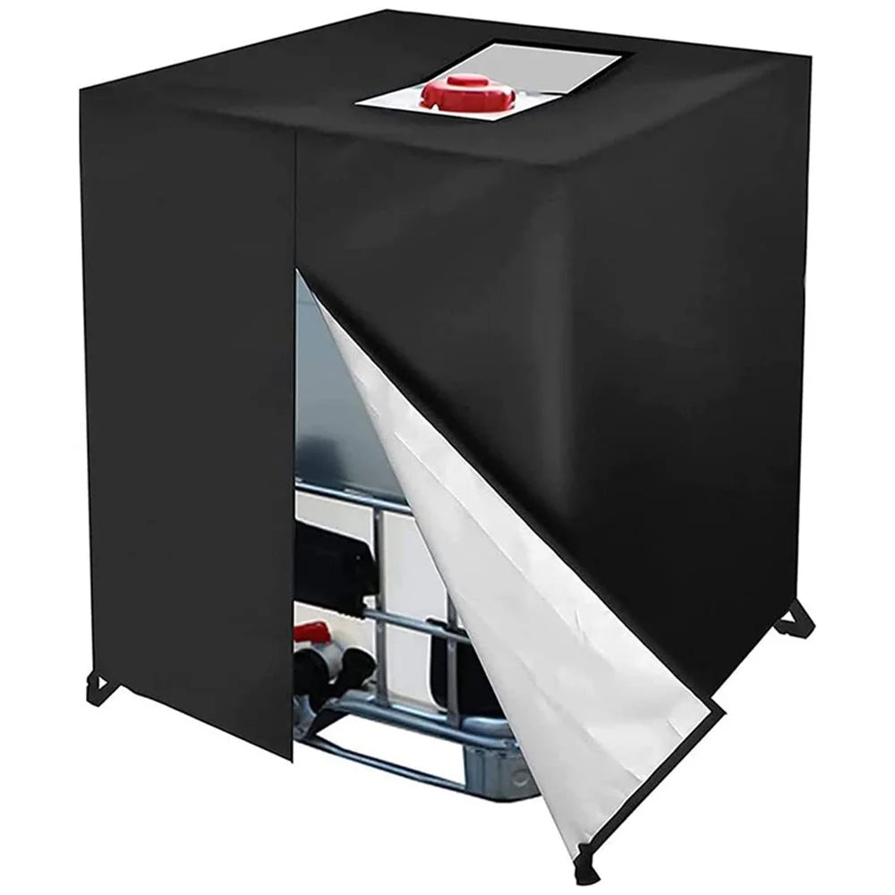 1000L IBC Tank Cover Outdoor Water Barrel Cover IBC Water Tank Sunscreen Cover (with Zipper+Flap) - Black - 1