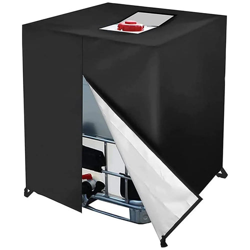 1000L IBC Tank Cover Outdoor Water Barrel Cover IBC Water Tank Sunscreen Cover (with Zipper+Flap) - Black - 1