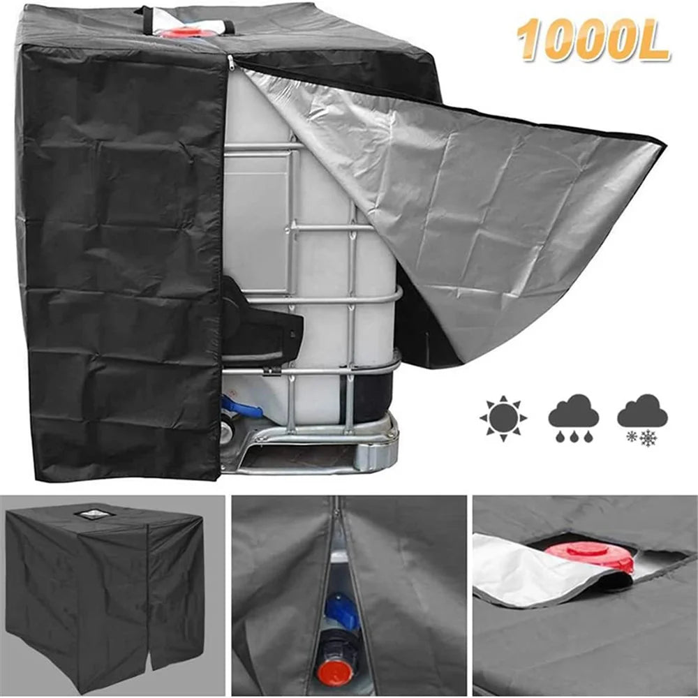 1000L IBC Tank Cover Outdoor Water Barrel Cover IBC Water Tank Sunscreen Cover (with Zipper+Flap) - Black - 2
