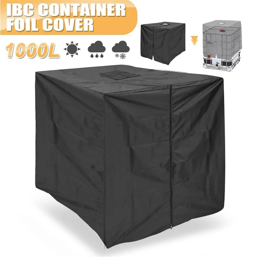 1000L IBC Tank Cover Outdoor Water Barrel Cover IBC Water Tank Sunscreen Cover (with Zipper+Flap) - Black - 3