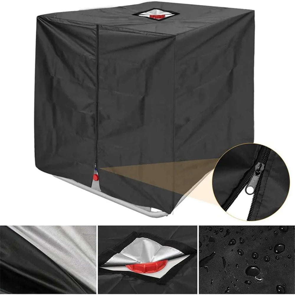 1000L IBC Tank Cover Outdoor Water Barrel Cover IBC Water Tank Sunscreen Cover (with Zipper+Flap) - Black - 4