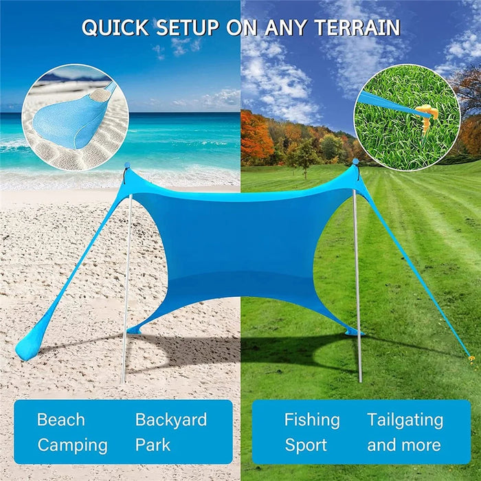 Beach Tent Canopy Anti-UV Sun Shelter Fishing Camping Sun Shade, 2x6-Sectionn Rod, 210x170x200cm - Lake Blue - 5