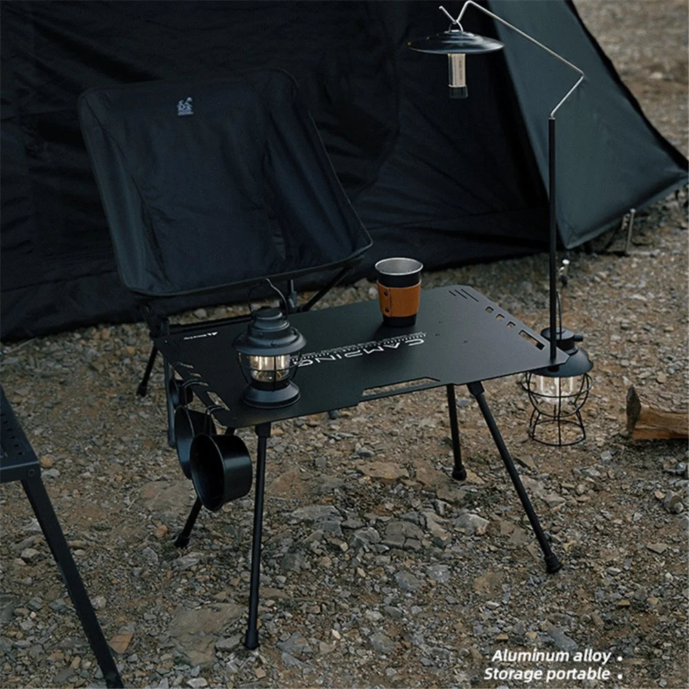 SHINETRIP Camping Table Aluminum Alloy Portable Picnic Table Equipment Foldable Desk for Barbecue Backyard Party - Black - 2