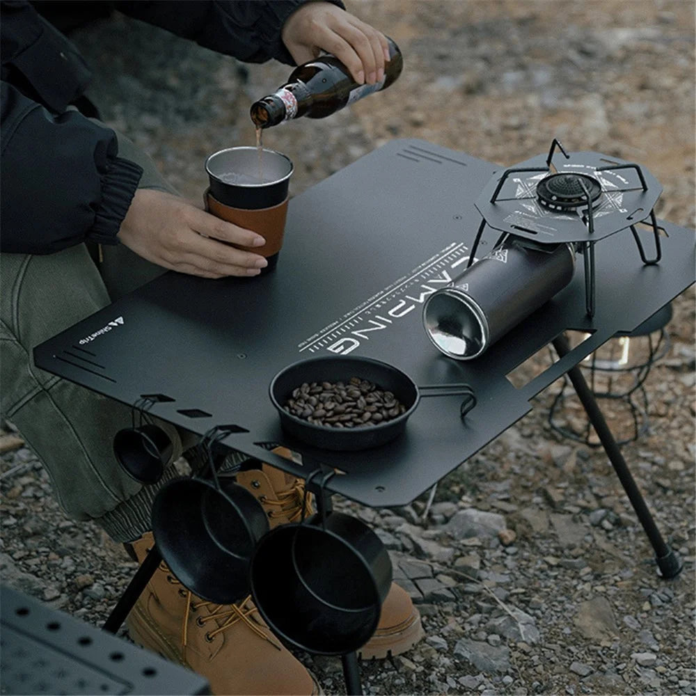 SHINETRIP Camping Table Aluminum Alloy Portable Picnic Table Equipment Foldable Desk for Barbecue Backyard Party - Black - 3