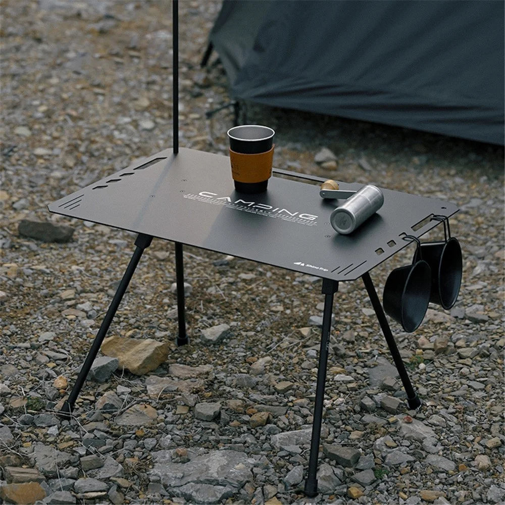 SHINETRIP Camping Table Aluminum Alloy Portable Picnic Table Equipment Foldable Desk for Barbecue Backyard Party - Black - 6
