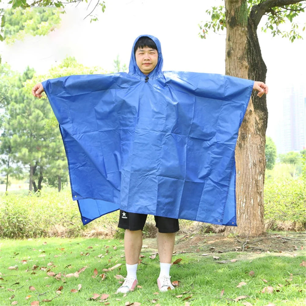 AOTU 3 In 1 Raincoat Backpack Rain Cover Cycling Rain Poncho Waterproof Outdoor Camping Tent Mat - Blue - 3
