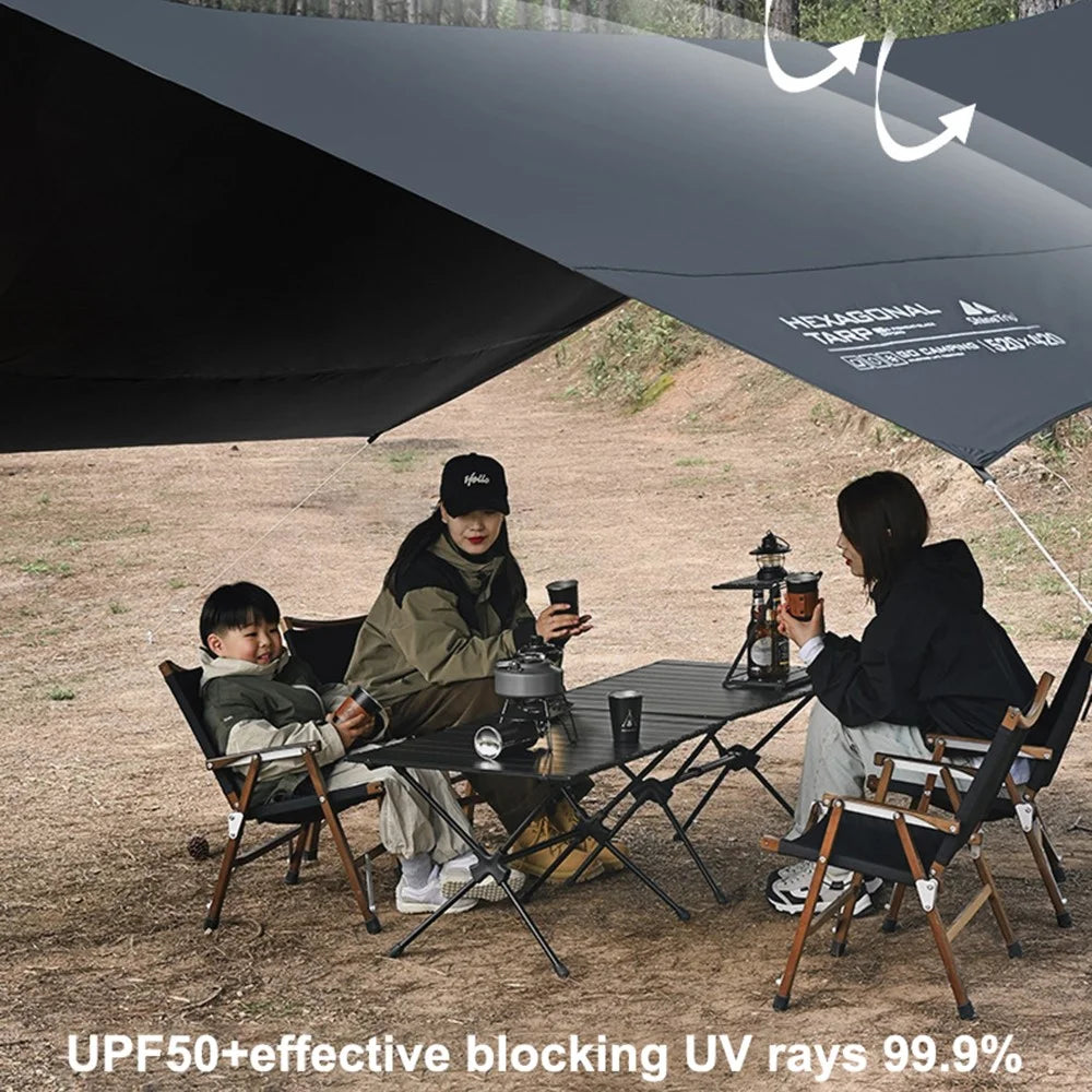 SHINETRIP Outdoor Camping Picnic Tarp 210D Black Coated Oxford Cloth Canopy Anti-UV Rainproof Awning - Gold - 2