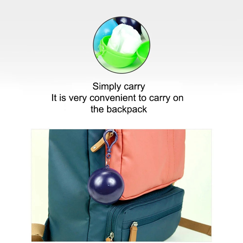 2Pcs / Set Disposable Raincoat Ball Keyring Style Emergency Raincoat Poncho for Outdoor Hiking Camping - Sky Blue - 3