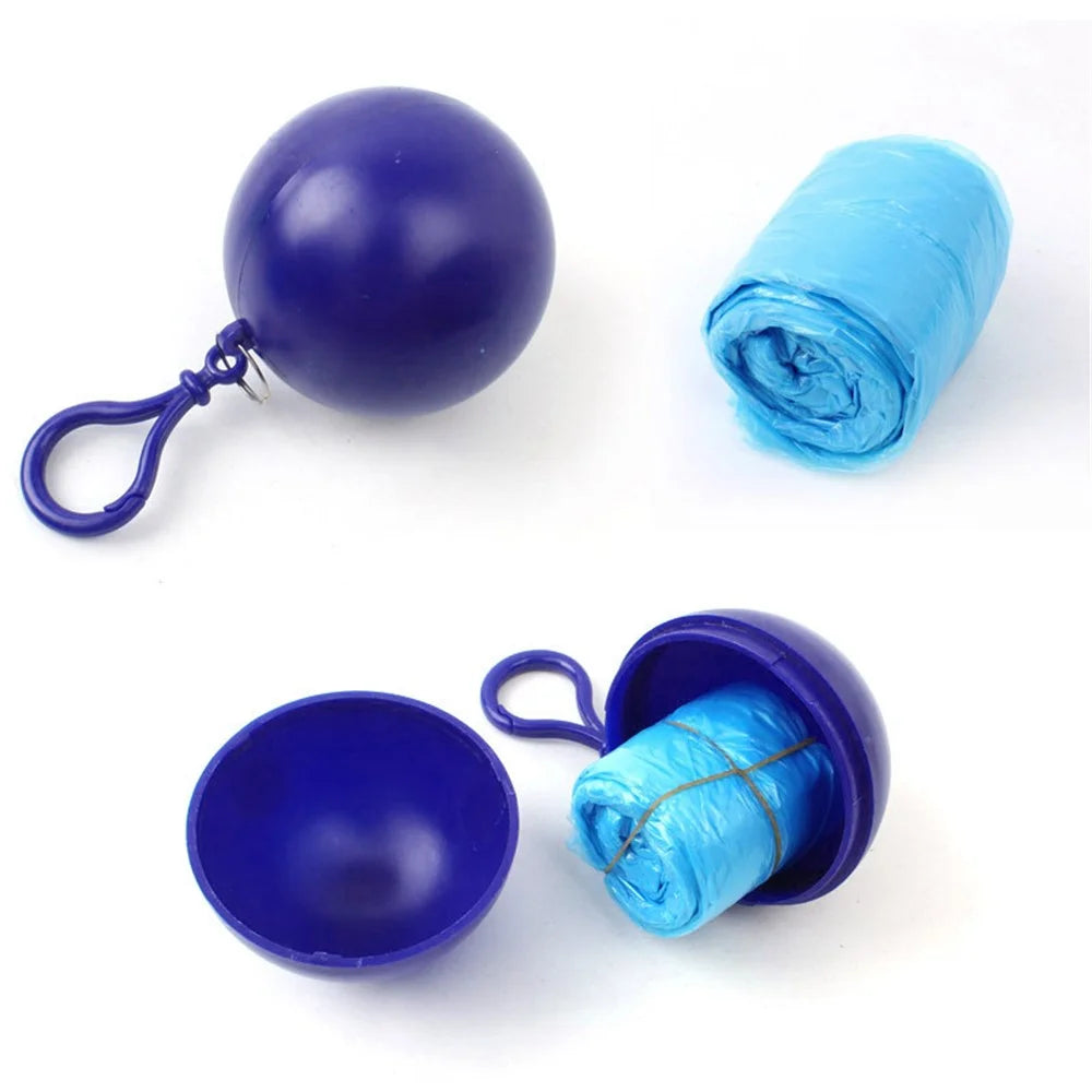 2Pcs / Set Disposable Raincoat Ball Keyring Style Emergency Raincoat Poncho for Outdoor Hiking Camping - Sky Blue - 4