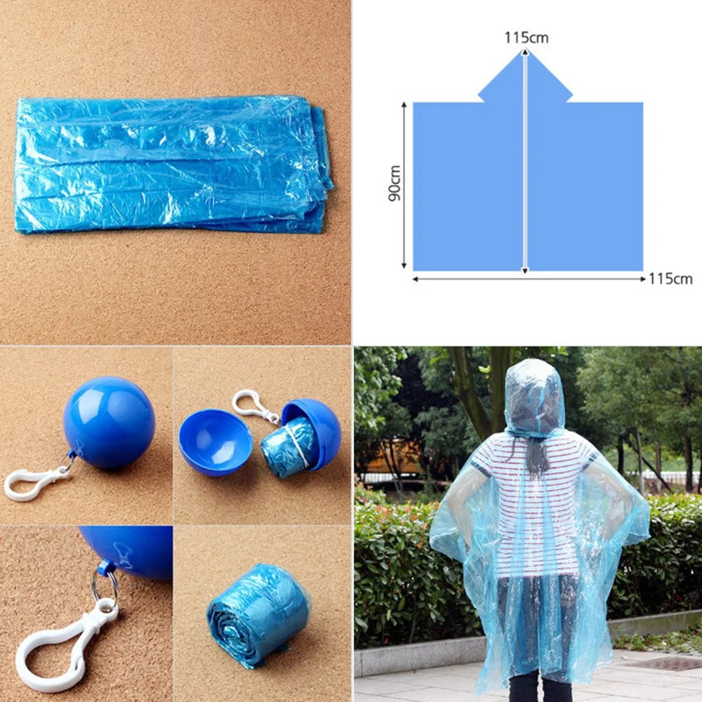 2Pcs / Set Disposable Raincoat Ball Keyring Style Emergency Raincoat Poncho for Outdoor Hiking Camping - Sky Blue - 5