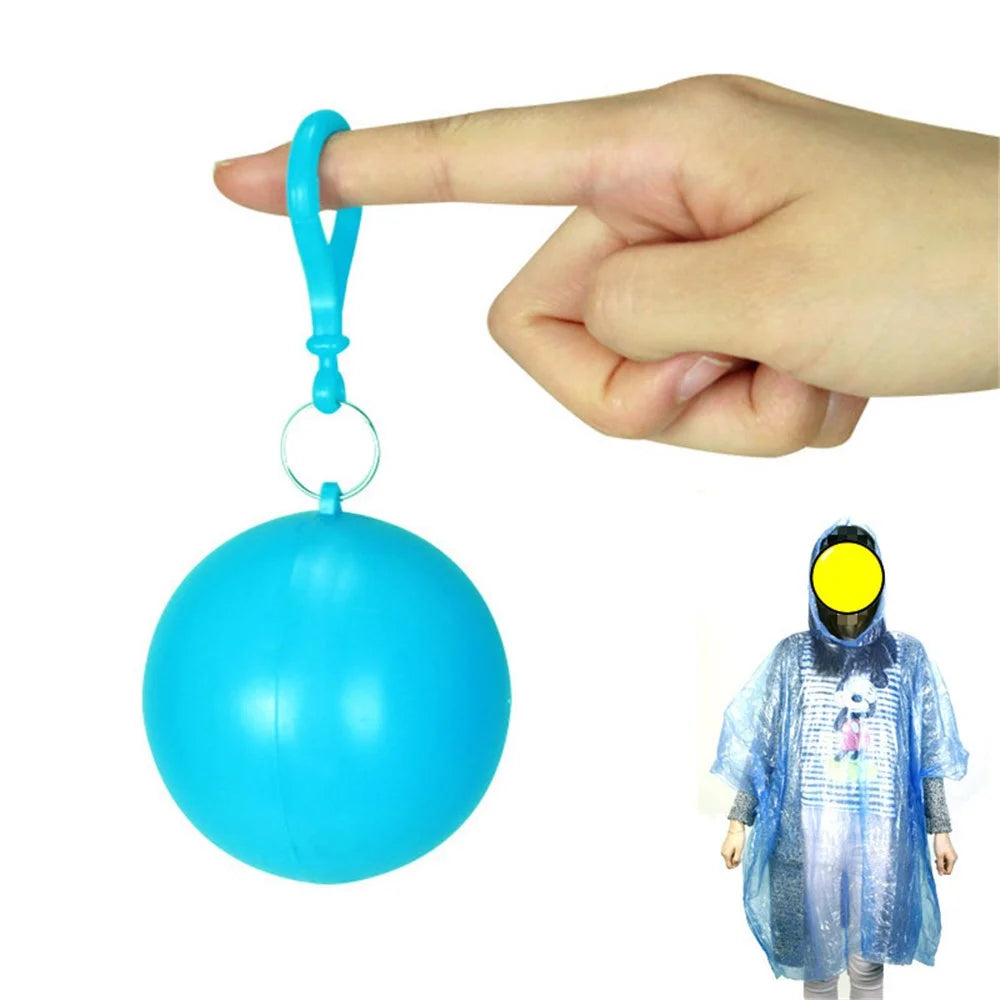 2Pcs / Set Disposable Raincoat Ball Keyring Style Emergency Raincoat Poncho for Outdoor Hiking Camping - Sky Blue - 6