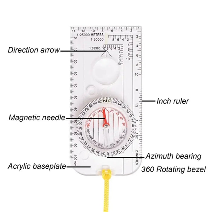 Outdoor Transparent Compass Map Scale Multifunction Acrylic Compass with Strap for Hiking, Camping, Trekking - 2