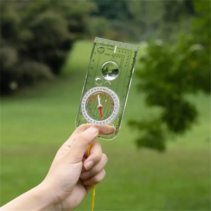 Outdoor Transparent Compass Map Scale Multifunction Acrylic Compass with Strap for Hiking, Camping, Trekking - 3