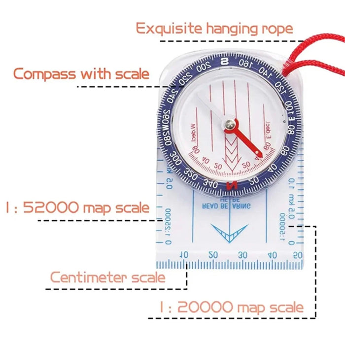 DC47-3 Outdoor Acrylic Compass Map Scale for Hiking, Camping, Trekking Multifunctional Compass with Strap - 3