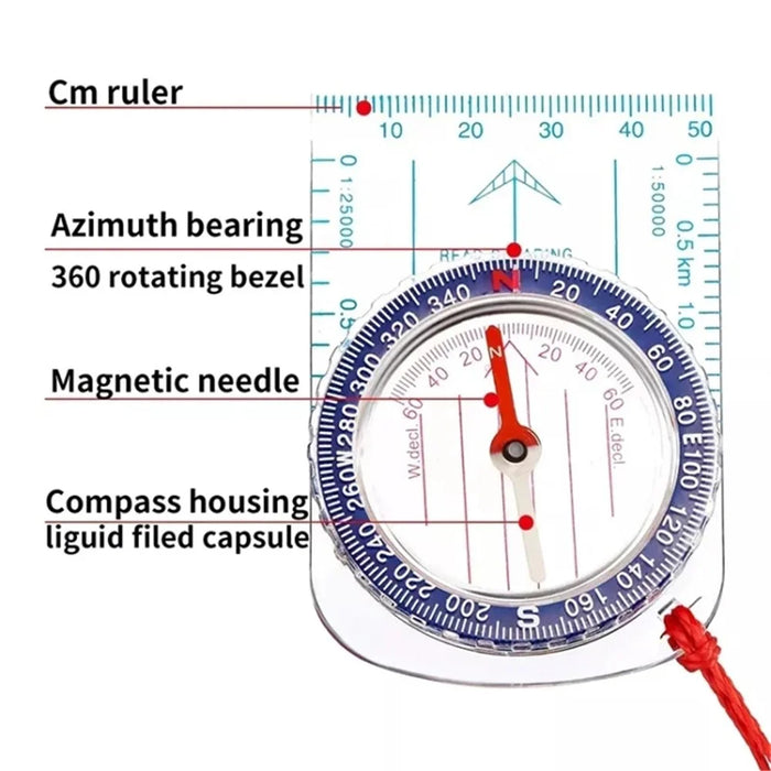 DC47-3 Outdoor Acrylic Compass Map Scale for Hiking, Camping, Trekking Multifunctional Compass with Strap - 4