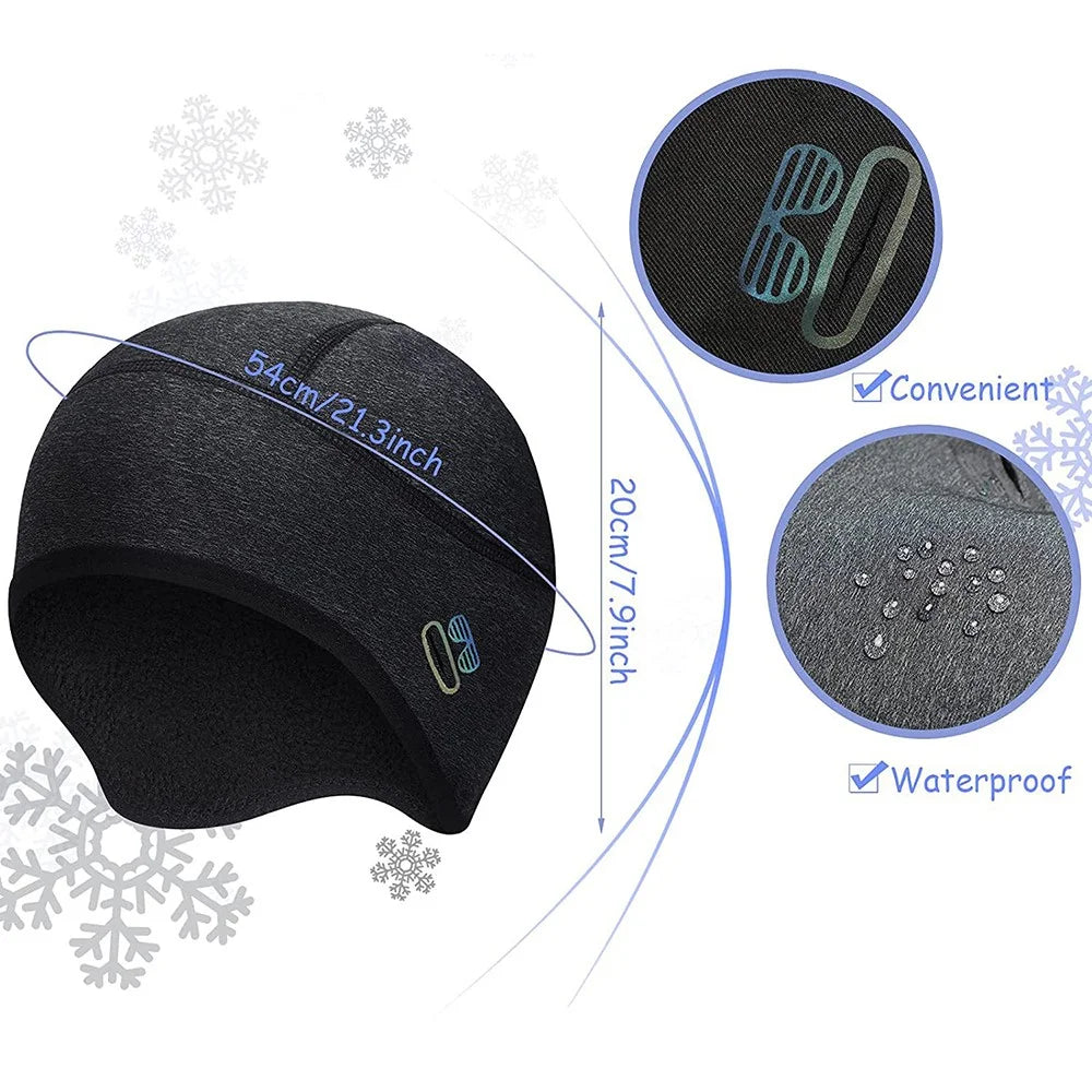 Soft Combine Fabric Winter Beanie Hat Thermal Warm Hat Cycling Skiing Cap with Glasses Hole for Men and Women - Black - 3