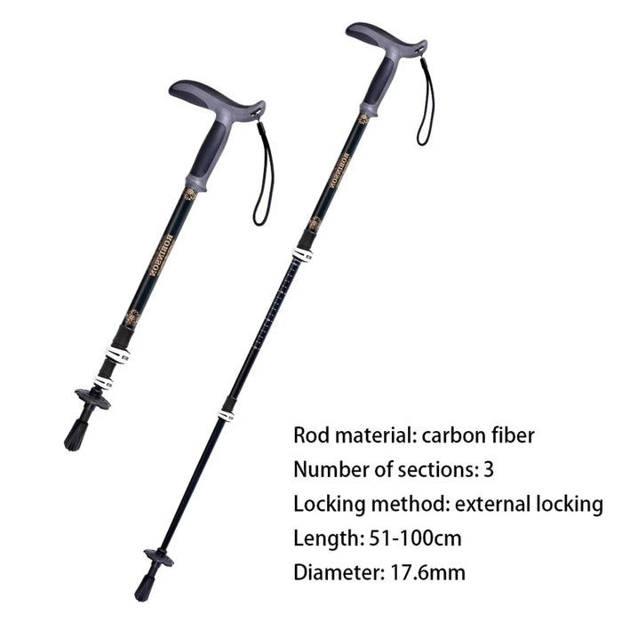 REBORNSUN RBQY0623 Backpacking Carbon Fiber Trekking Pole Camping 3-Section 51-100CM Outdoor Walking Stick - Black - 2