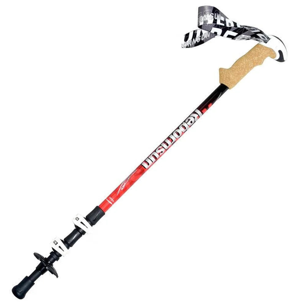 REBORNSUN 62-135CM Outdoor Walking Stick Backpacking Camping 3-Section Carbon Fiber Trekking Pole - Red - 1