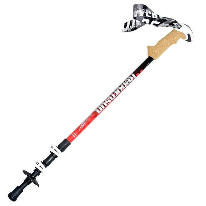 REBORNSUN 62-135CM Outdoor Walking Stick Backpacking Camping 3-Section Carbon Fiber Trekking Pole - Red - 1