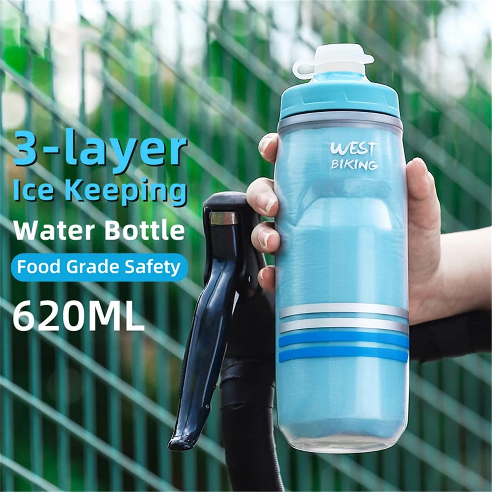WEST BIKING YP0721046 Sport Insulated Water Bottle Cycling Squeeze PP5 Water Container 620ml (BPA Free, No FDA Certificate) - Blue - 2