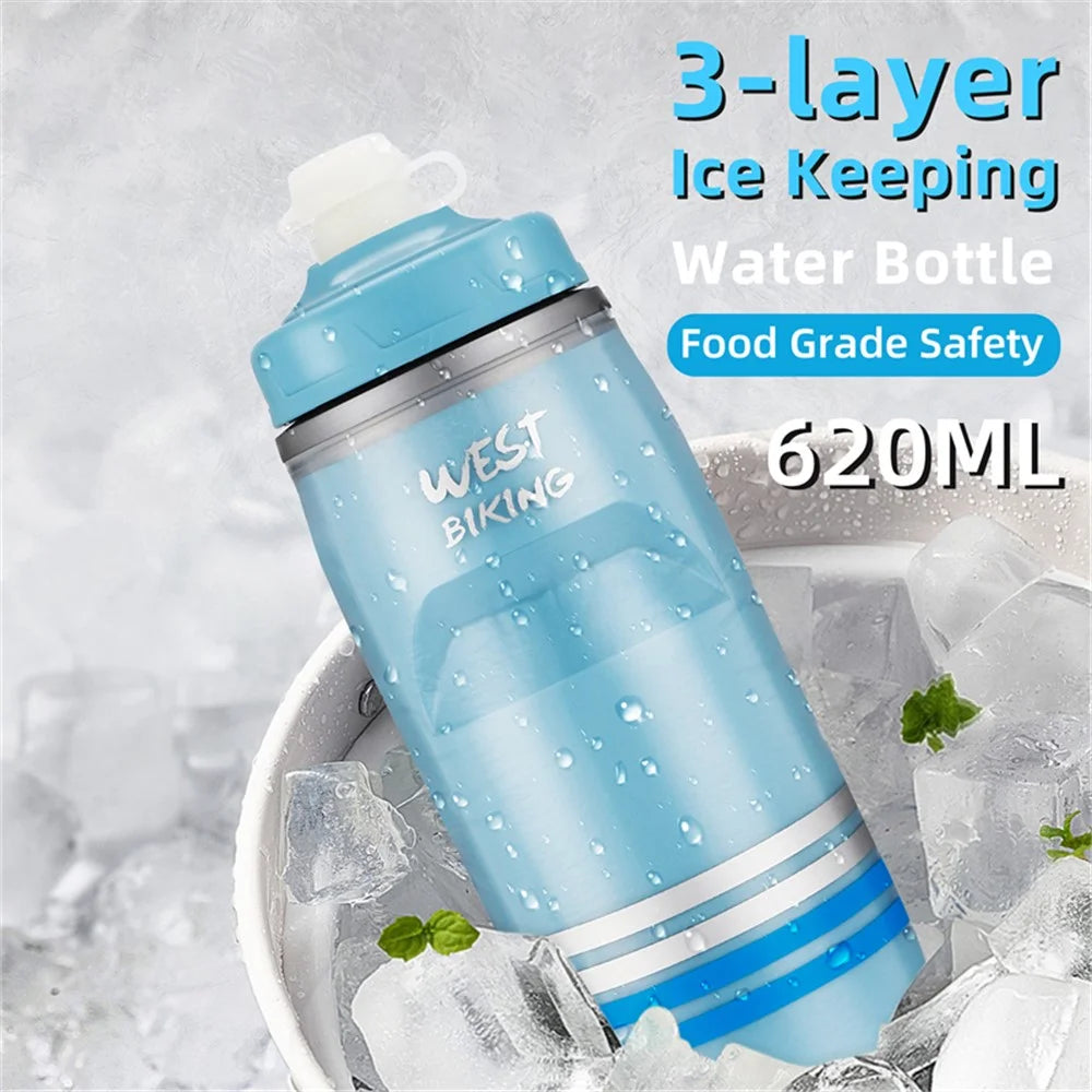 WEST BIKING YP0721046 Sport Insulated Water Bottle Cycling Squeeze PP5 Water Container 620ml (BPA Free, No FDA Certificate) - Blue - 4
