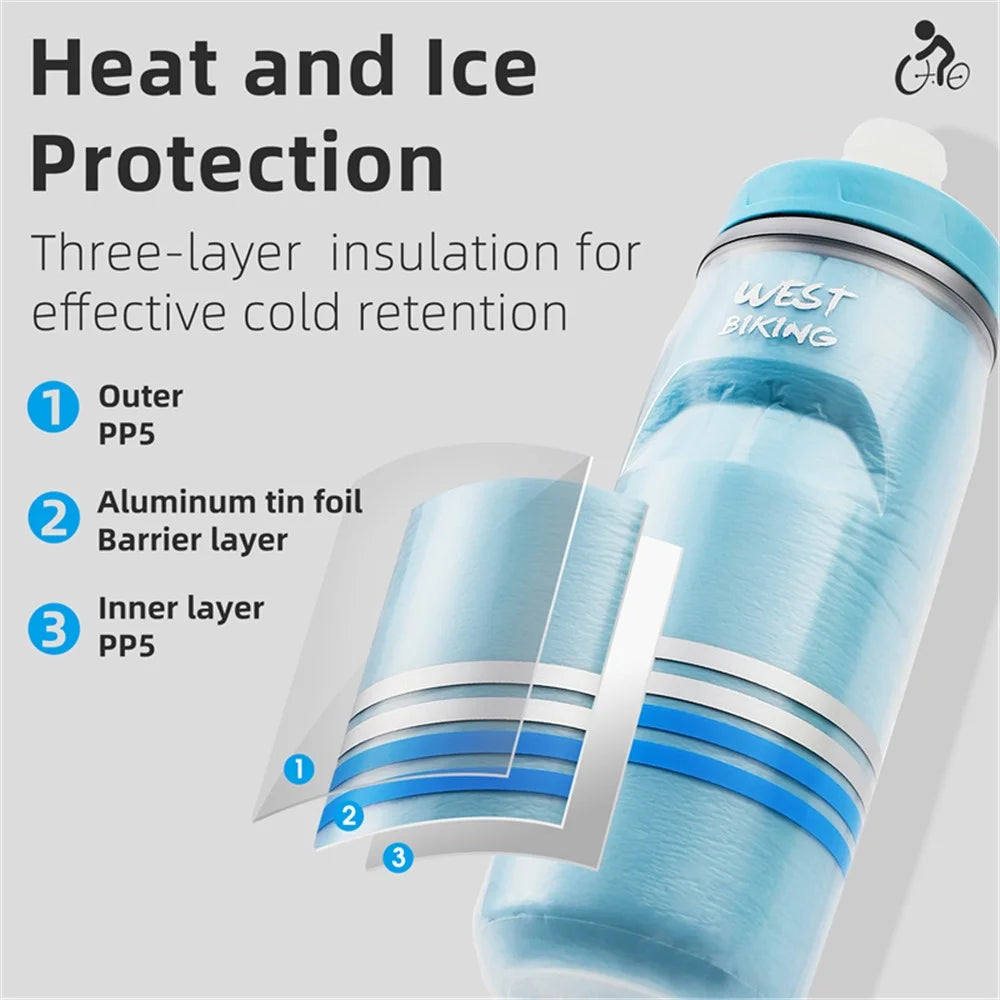 WEST BIKING YP0721046 Sport Insulated Water Bottle Cycling Squeeze PP5 Water Container 620ml (BPA Free, No FDA Certificate) - Blue - 5