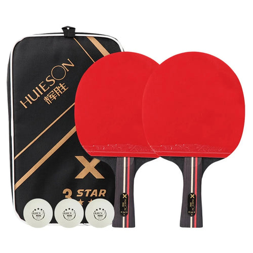 HUIESON HS-D-P01 3-Star Wood Table Tennis Bat Racquet Beginner Ping Pong Paddle with Balls - Handshake Grip - 1