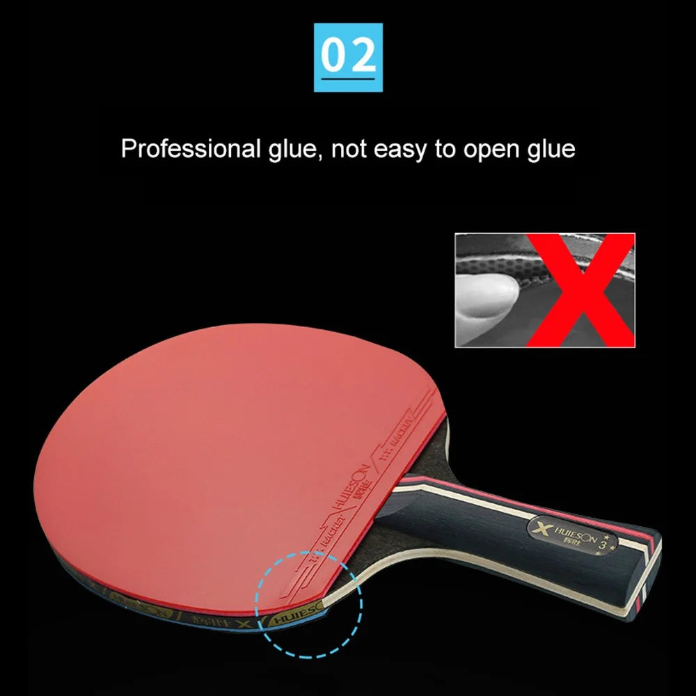 HUIESON HS-D-P01 3-Star Wood Table Tennis Bat Racquet Beginner Ping Pong Paddle with Balls - Handshake Grip - 3