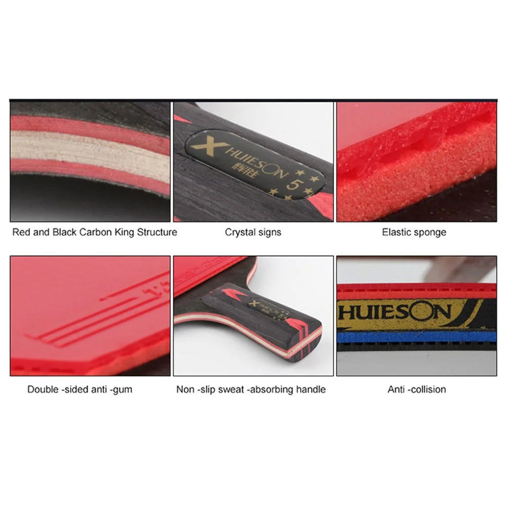 HUIESON 5-Star Table Tennis Bat Table Tennis Racket Player Set for Indoor Outdoor Games - Handshake Grip  /  Pen-holding Style - 4