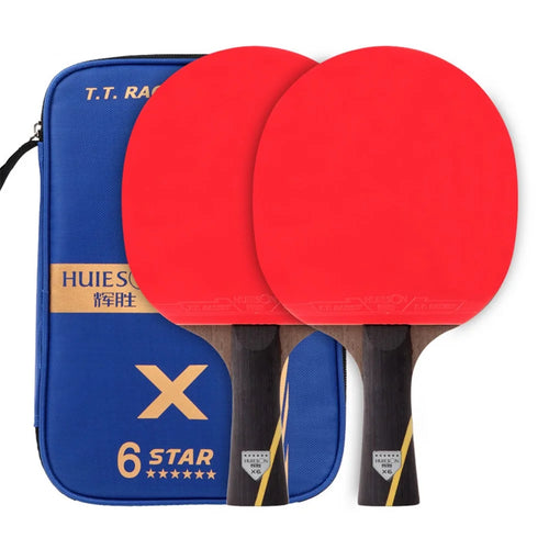 HUIESON 6-Star Wood and Carbon Table Tennis Racket Ping Pong Paddle with Carry Case - Handshake Grip - 1