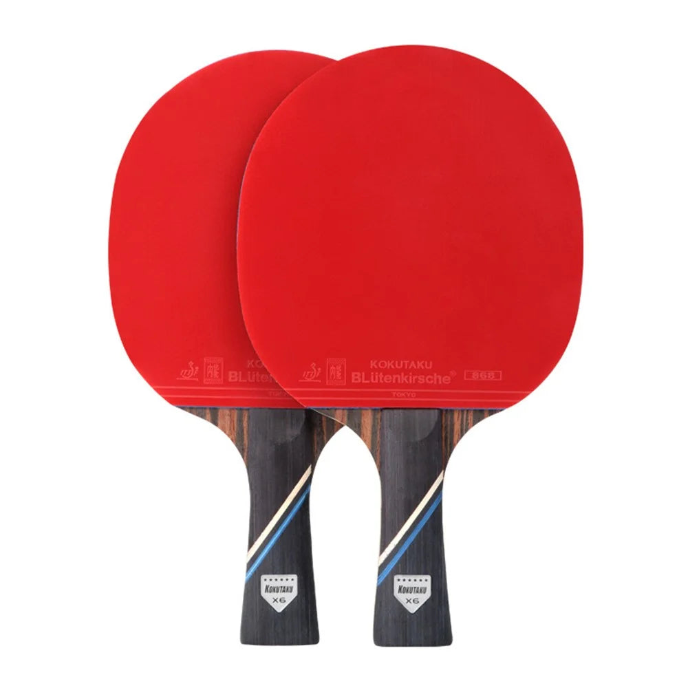 KOKUTAKU 2PCS  /  Set 6-Star Table Tennis Racket Beginner Ping Pong Paddle with Carry Case - Handshake Grip - 1