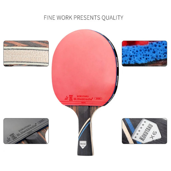 KOKUTAKU 2PCS  /  Set 6-Star Table Tennis Racket Beginner Ping Pong Paddle with Carry Case - Handshake Grip - 2