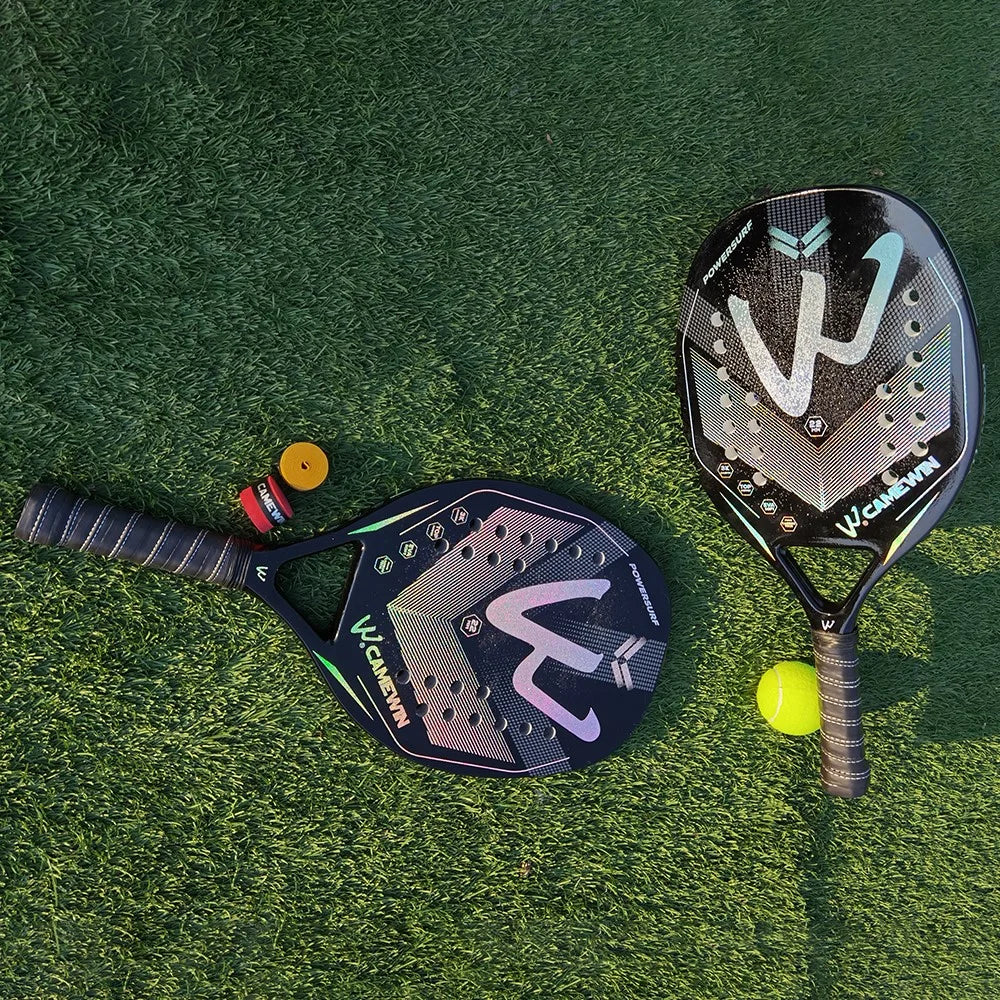CAMEWIN 4006 Tennis Paddle Racquet 3K Carbon Fiber+Soft EVA Beach Tennis Racket, with Wristband + 2 Grip Tape - Black+Silver - 5