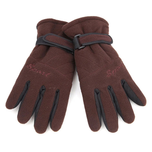 AOTU 1 Pair Winter Outdoor Skiing Cycling Polar Fleece Warm Gloves Windproof Anti-skid Full Finger Gloves - Coffee - 1