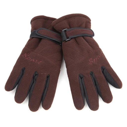 AOTU 1 Pair Winter Outdoor Skiing Cycling Polar Fleece Warm Gloves Windproof Anti-skid Full Finger Gloves - Coffee - 1