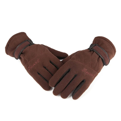 AOTU 1 Pair Winter Outdoor Skiing Cycling Polar Fleece Warm Gloves Windproof Anti-skid Full Finger Gloves - Coffee - 2