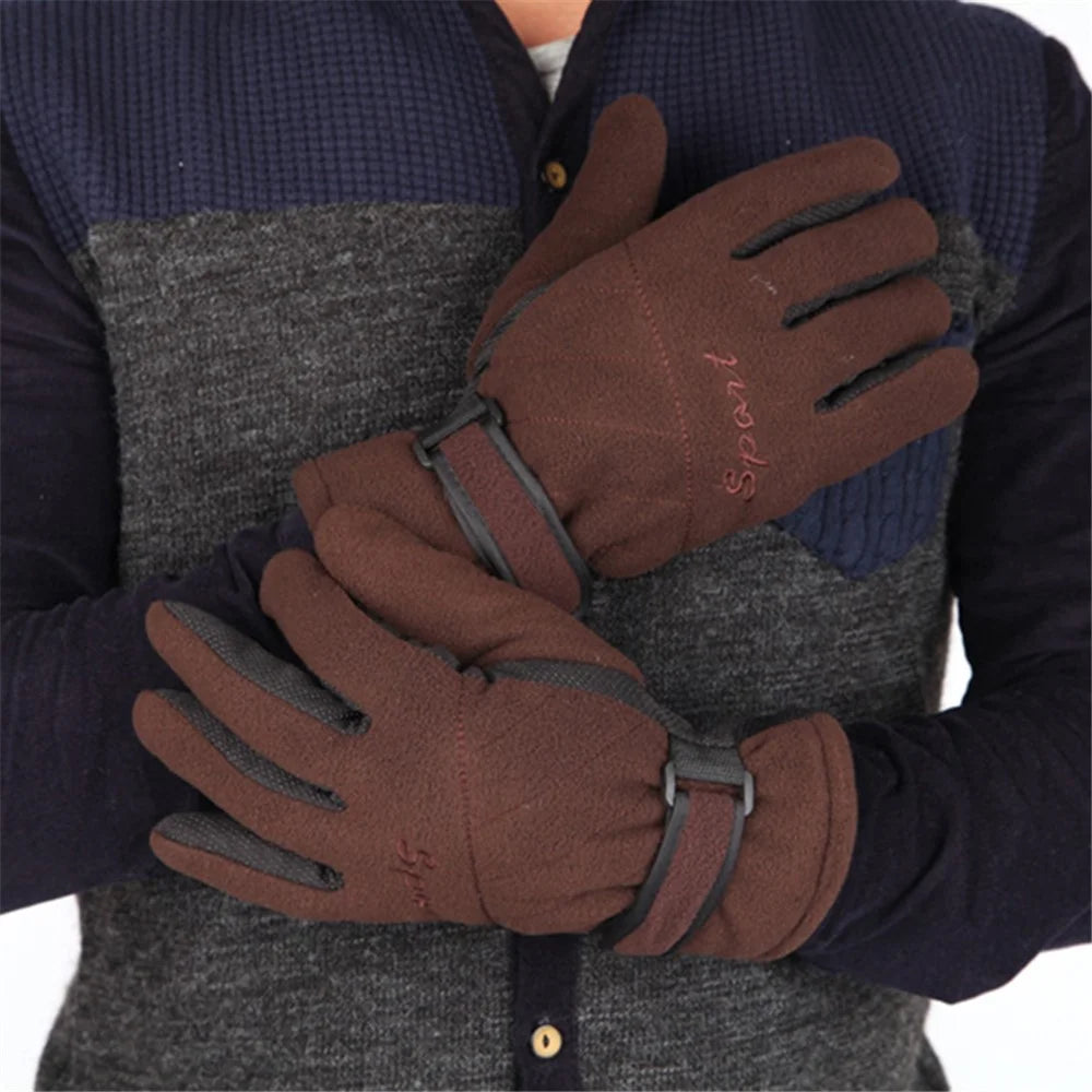 AOTU 1 Pair Winter Outdoor Skiing Cycling Polar Fleece Warm Gloves Windproof Anti-skid Full Finger Gloves - Coffee - 3