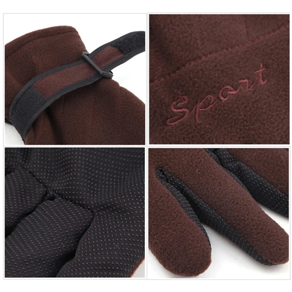 AOTU 1 Pair Winter Outdoor Skiing Cycling Polar Fleece Warm Gloves Windproof Anti-skid Full Finger Gloves - Coffee - 5