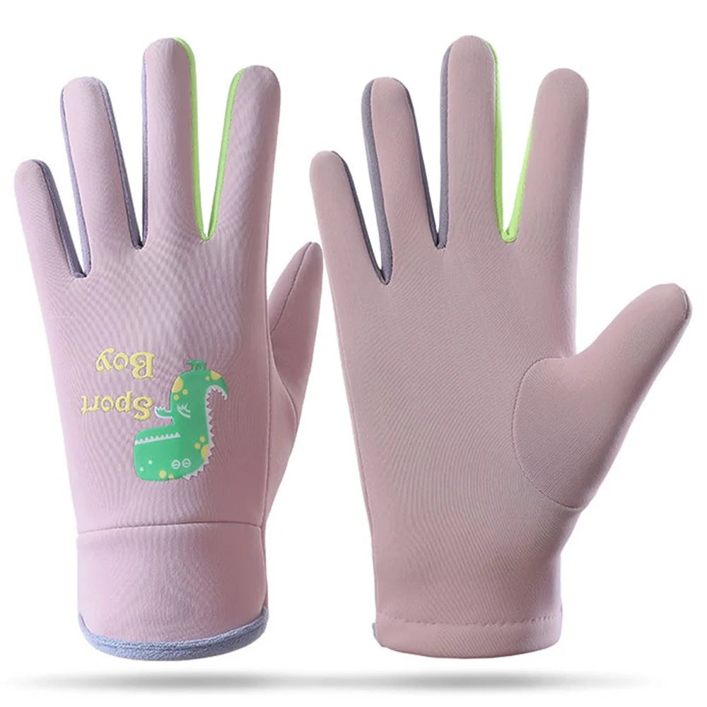 AOTU 1 Pair Winter Children Waterproof Gloves Kids Sports Reflective Fleece Lining Mittens (For 8-13 Years Old) - Pink - 1