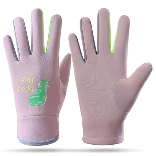 AOTU 1 Pair Kids Sports Reflective Fleece Lining Mittens Winter Children Waterproof Gloves (For 3-8 Years Old) - Pink - 1