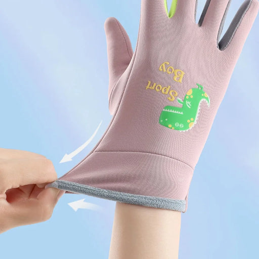 AOTU 1 Pair Kids Sports Reflective Fleece Lining Mittens Winter Children Waterproof Gloves (For 3-8 Years Old) - Pink - 2