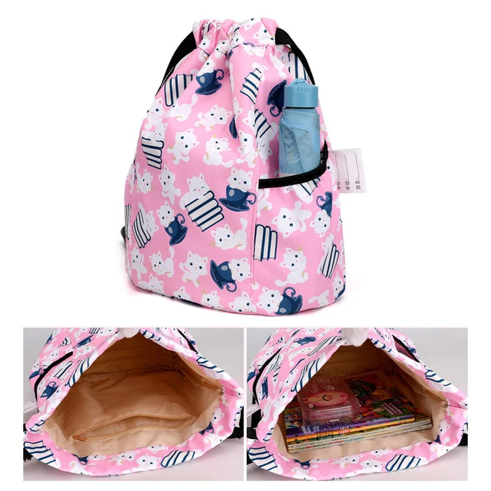 HALIN Children Cartoon Backpack Outdoor Camping School Drawstring Shoulder Bag - Cat - 3
