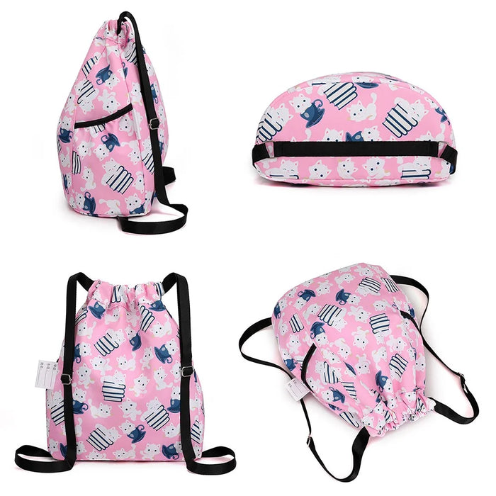 HALIN Children Cartoon Backpack Outdoor Camping School Drawstring Shoulder Bag - Cat - 4