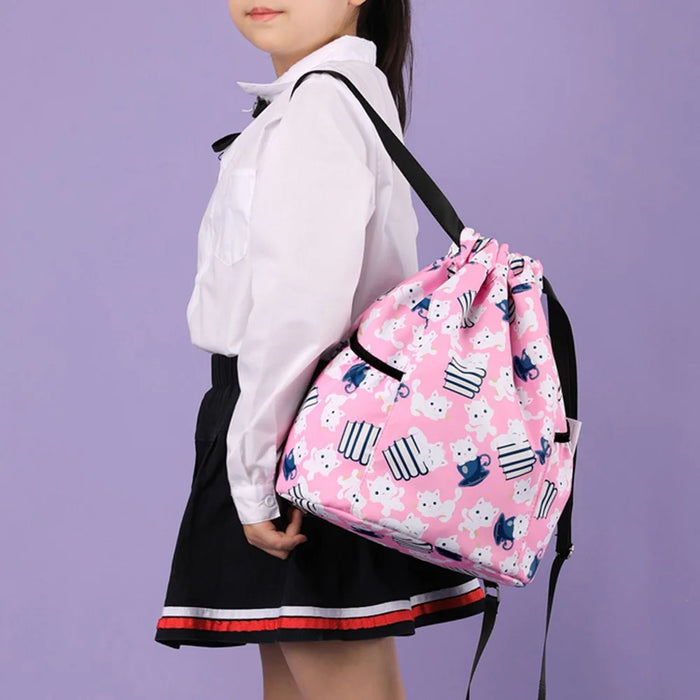 HALIN Children Cartoon Backpack Outdoor Camping School Drawstring Shoulder Bag - Cat - 6