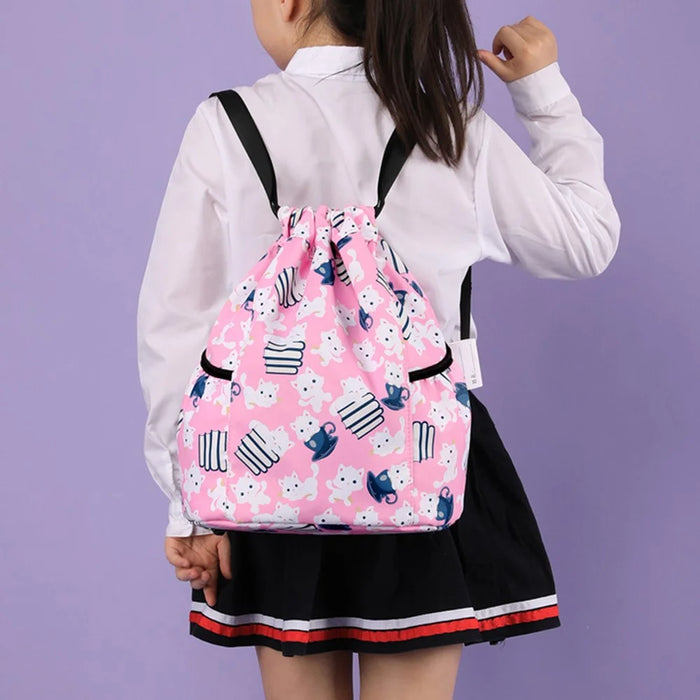 HALIN Children Cartoon Backpack Outdoor Camping School Drawstring Shoulder Bag - Cat - 7