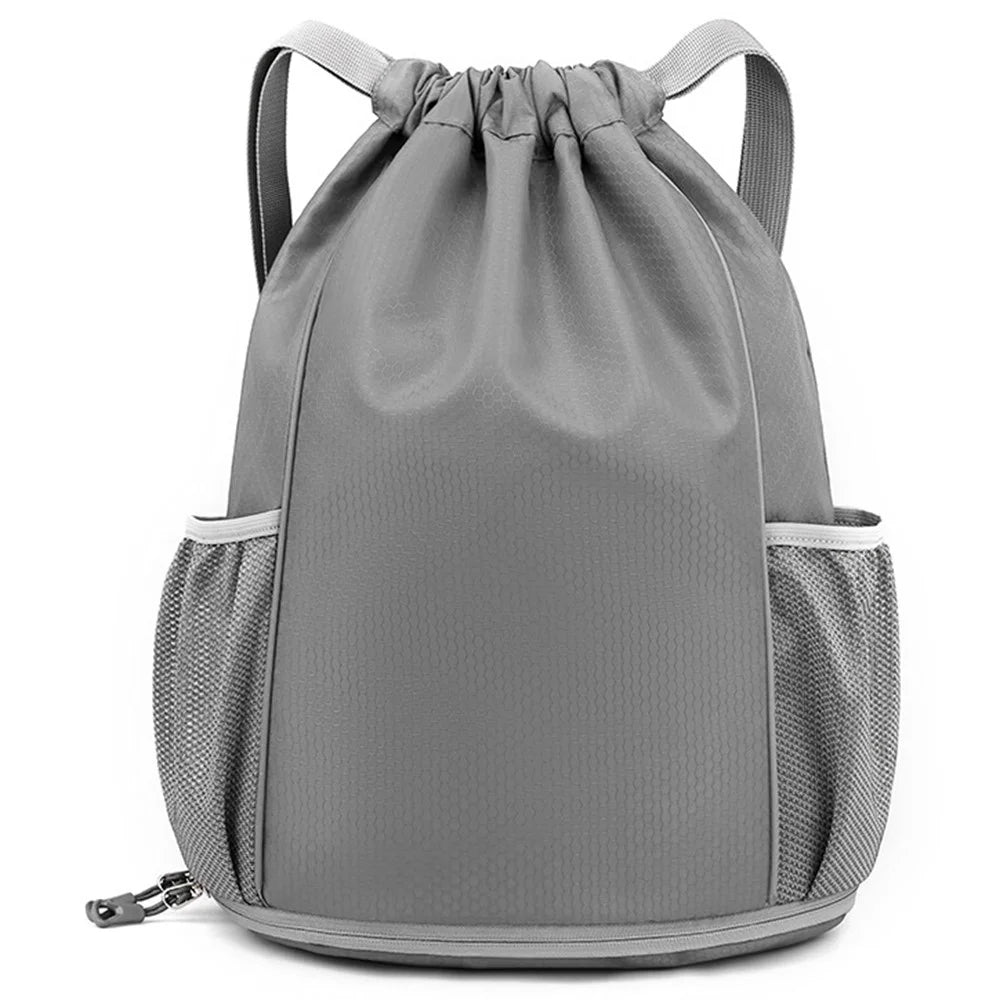 HALIN Men Women Outdoor Drawstring Backpack Waterproof Nylon Shoulder Bag with Reflective Strips - Grey - 1
