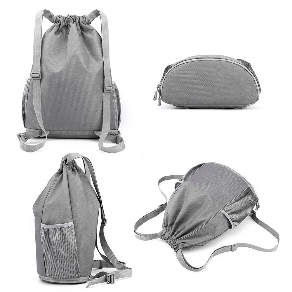 HALIN Men Women Outdoor Drawstring Backpack Waterproof Nylon Shoulder Bag with Reflective Strips - Grey - 6