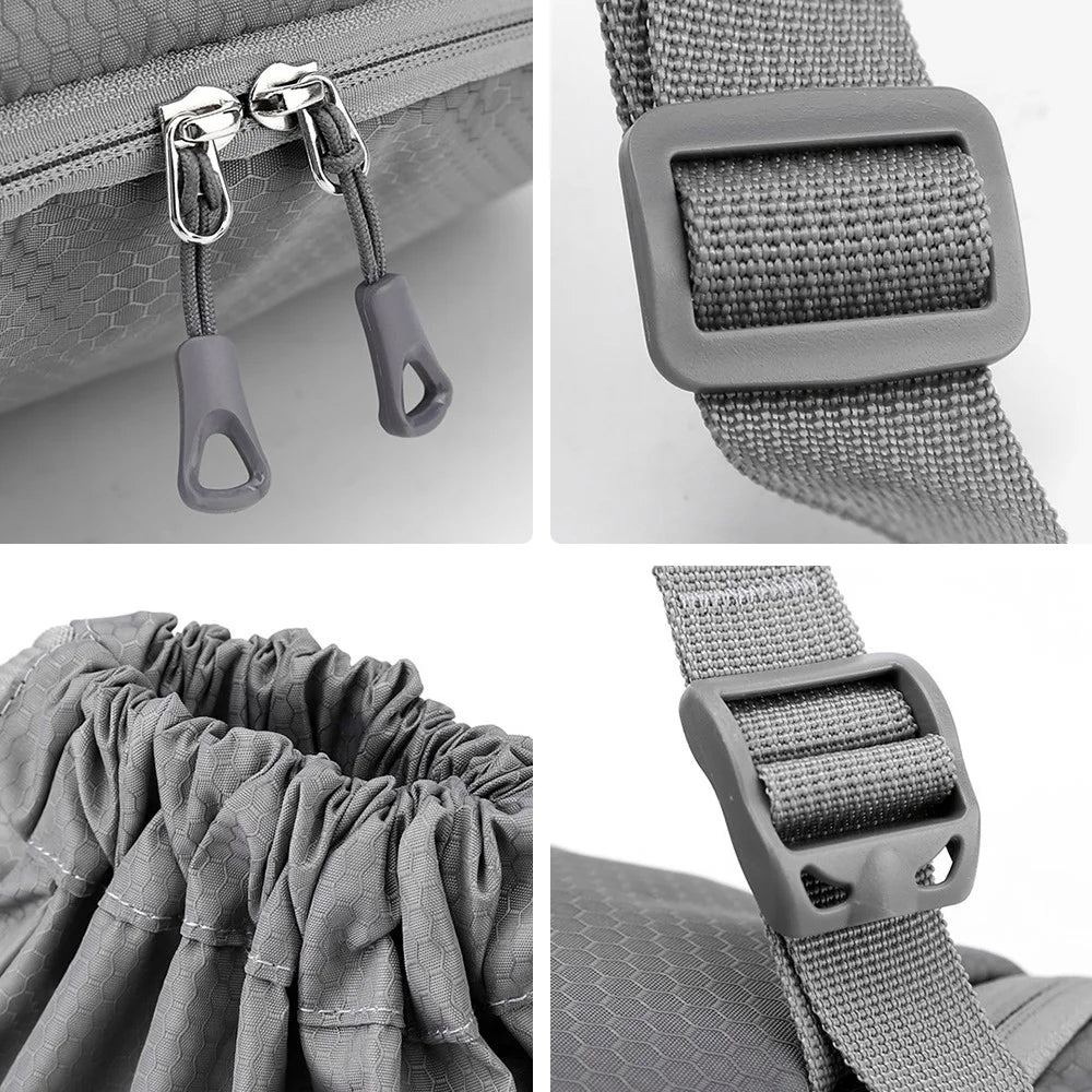 HALIN Men Women Outdoor Drawstring Backpack Waterproof Nylon Shoulder Bag with Reflective Strips - Grey - 7