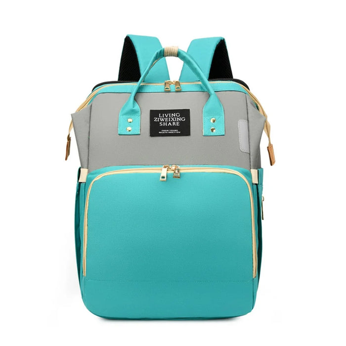 AOTU Oxford Cloth Baby Diaper Bag Nappy Changing Bag Mommy Backpack for Infant Boys Girls, Size: L - Green+Grey - 1