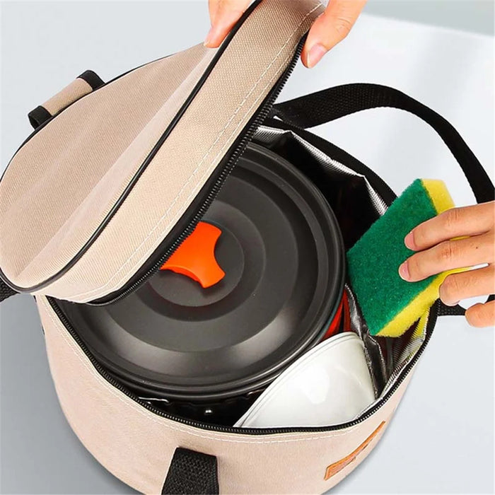 AOTU Large Insulated Oxford Cloth Camping Cookware Storage Bag Cooking Utensils Pot Bowl Organizer Carrier Bag - Black - 5